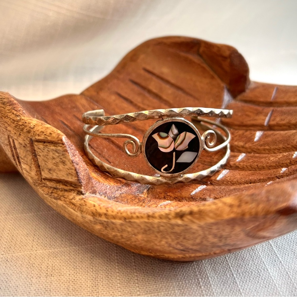 Sterling Silver Abalone Bracelet Cuff Made In Mexico